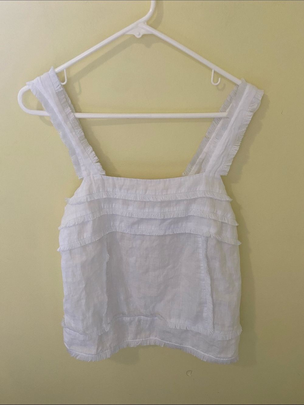 J. Crew White Ruffle-Trim Linen Camisole Top